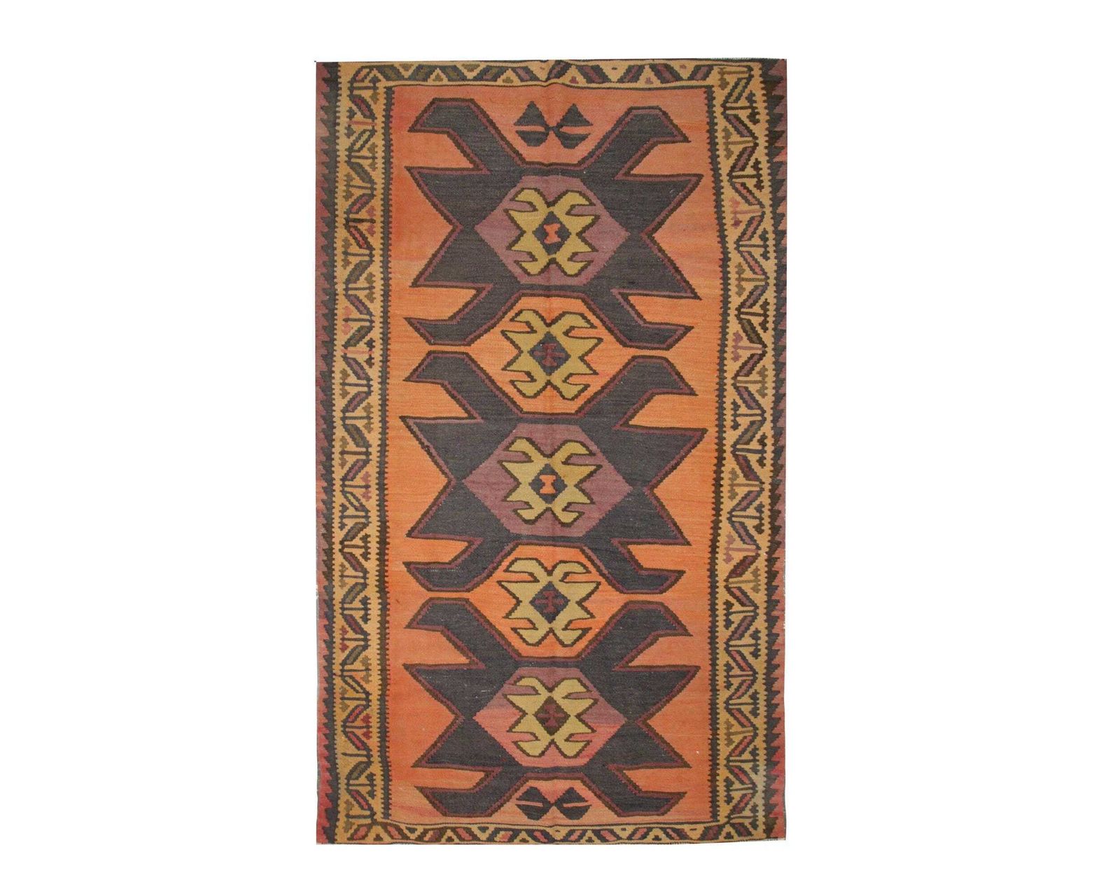 Vintage Kilim Runner Rug: 1940s Wool Flatweave, Geometric Tribal Design