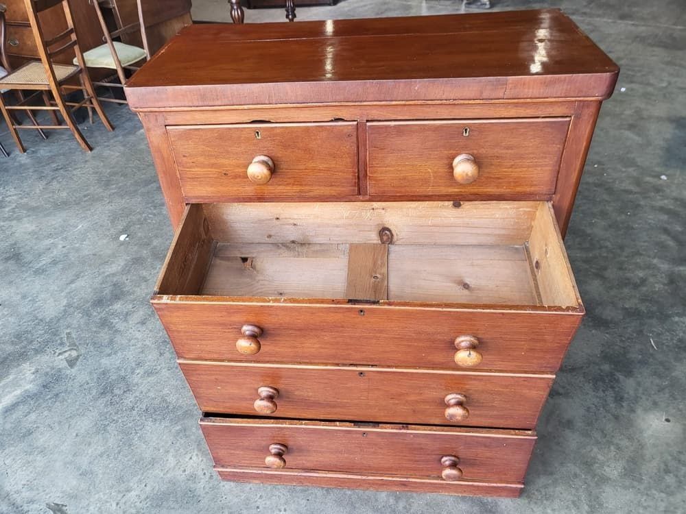 Antique Victorian Mahogany 2 Over 3 Chest Of Drawers Knob Handles photo for sale