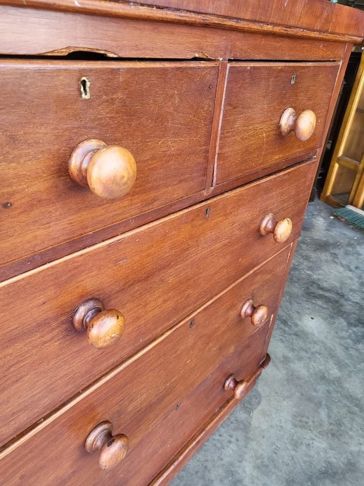 Antique Victorian Mahogany 2 Over 3 Chest Of Drawers Knob Handles photo vintage