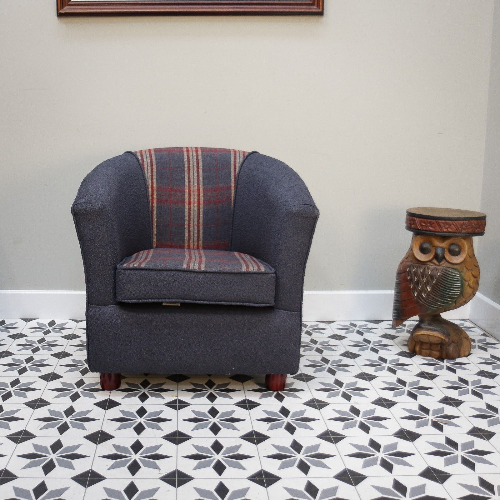 Upholstered Blue And Tartan Tub Chair photo furniture