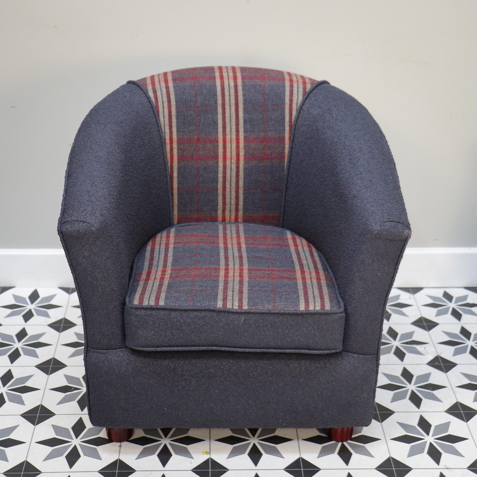 Upholstered Blue And Tartan Tub Chair photo for sale