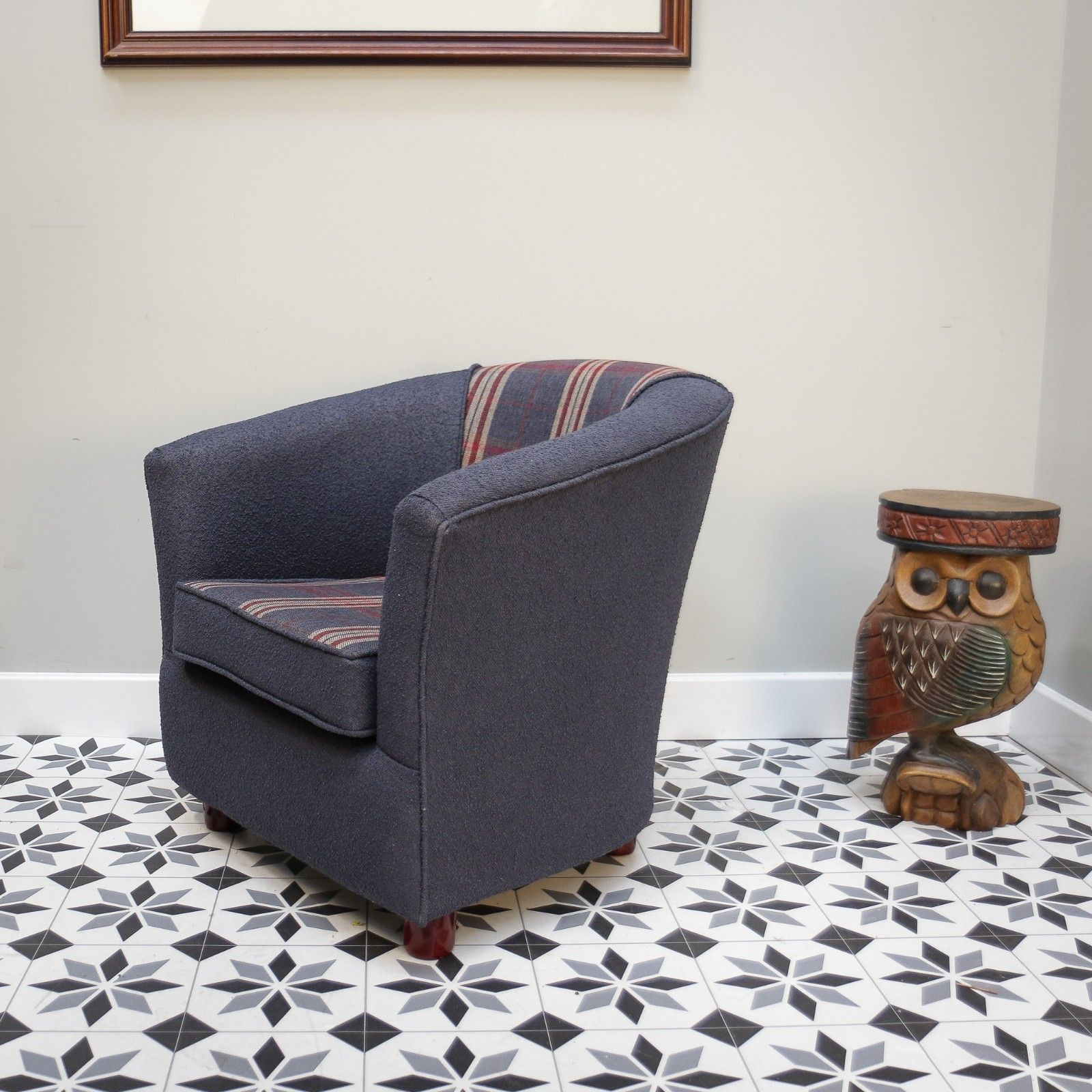 Upholstered Blue And Tartan Tub Chair photo vintage