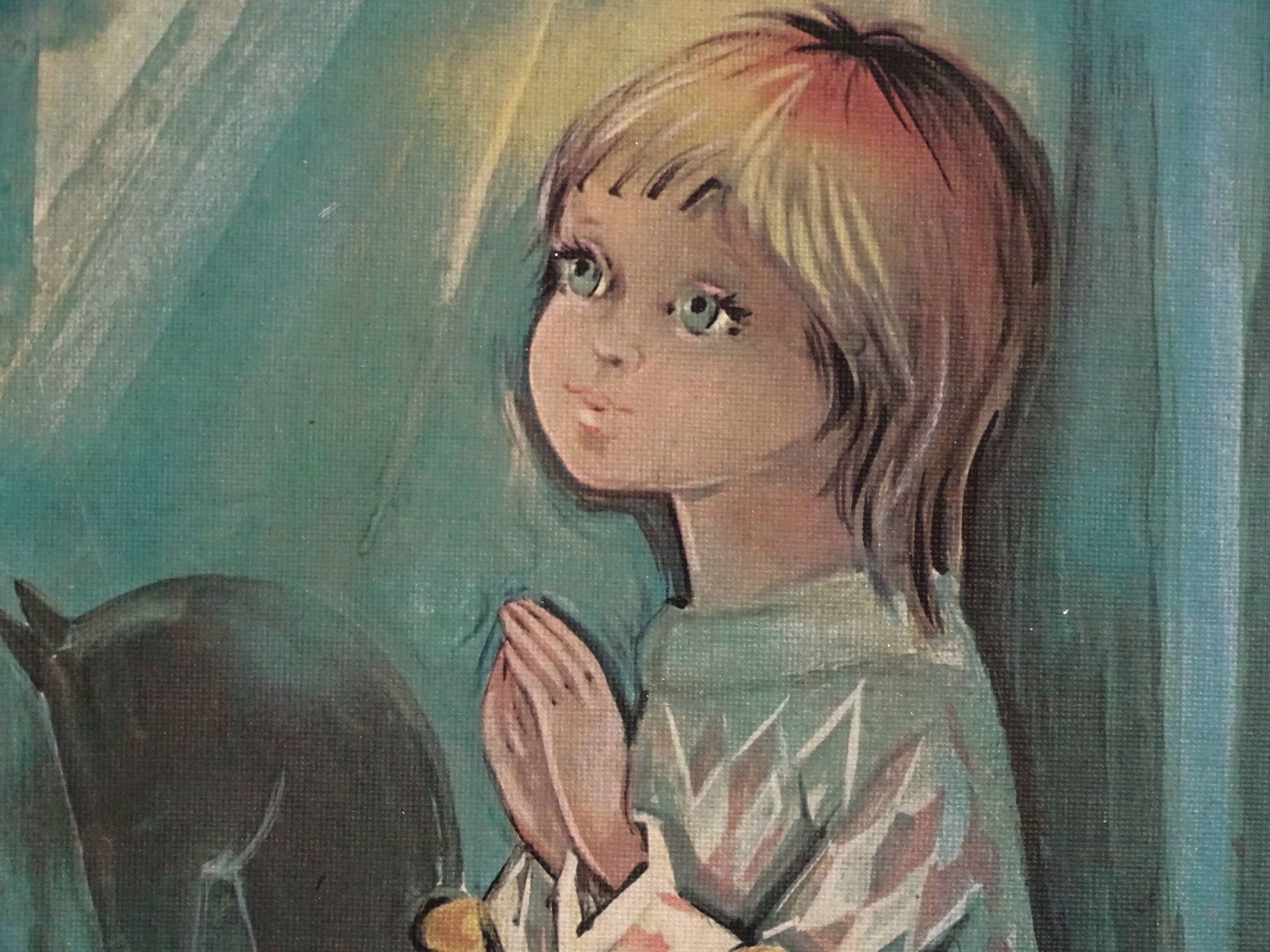 Vintage Oil Painting Child Praying: Retro Nursery Decor photo furniture