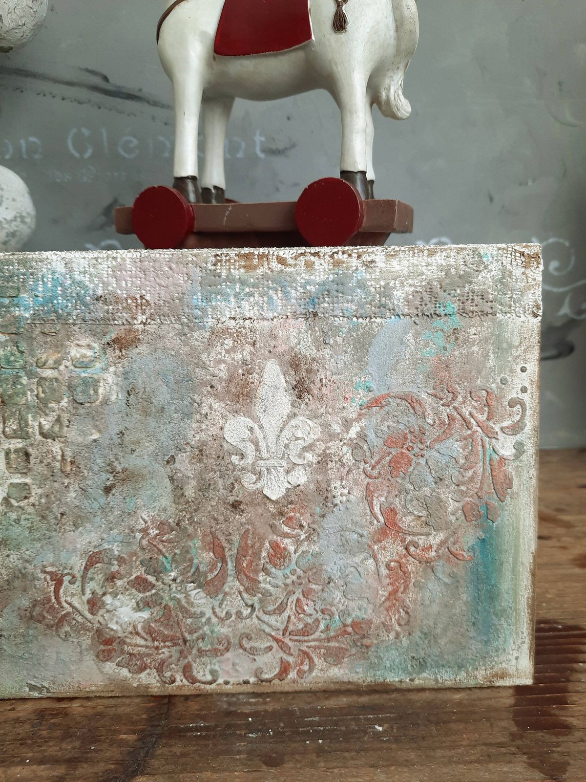Handmade Turquoise French Wall Plaque: Shabby Chic Baroque Decor (18.1x6.3") photo 56.0