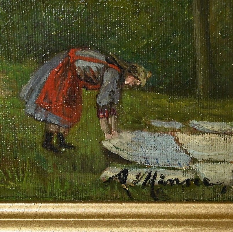 Pair Of “Country Scenes” Paintings, Signed A. Minne – Late 19th Century photo vintage
