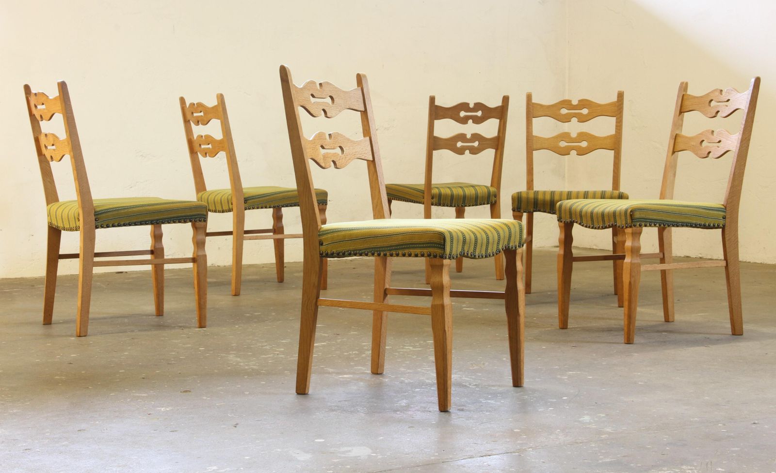 Vintage 1960s Brualist Danish Modern Oak Dining Chairs Style Of Henning Kjærnulf photo Furniture