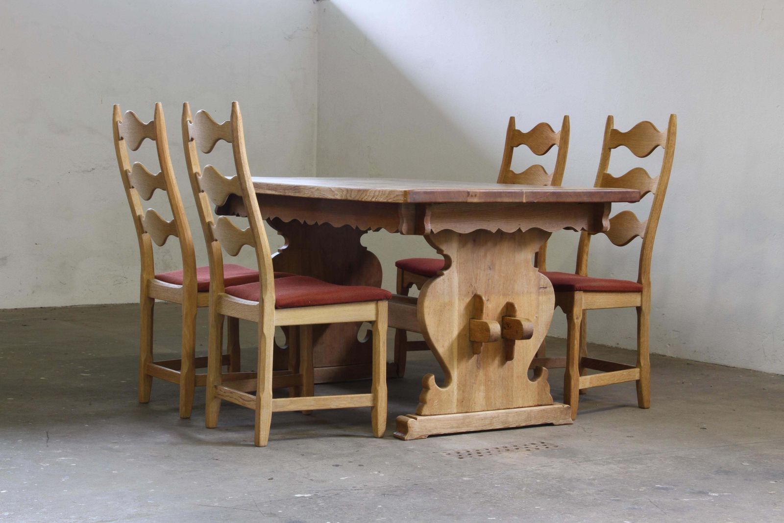 Vintage 1960s Danish Brutalist Ladderback Light Oak Chairs Style Of Kjærnulf photo furniture