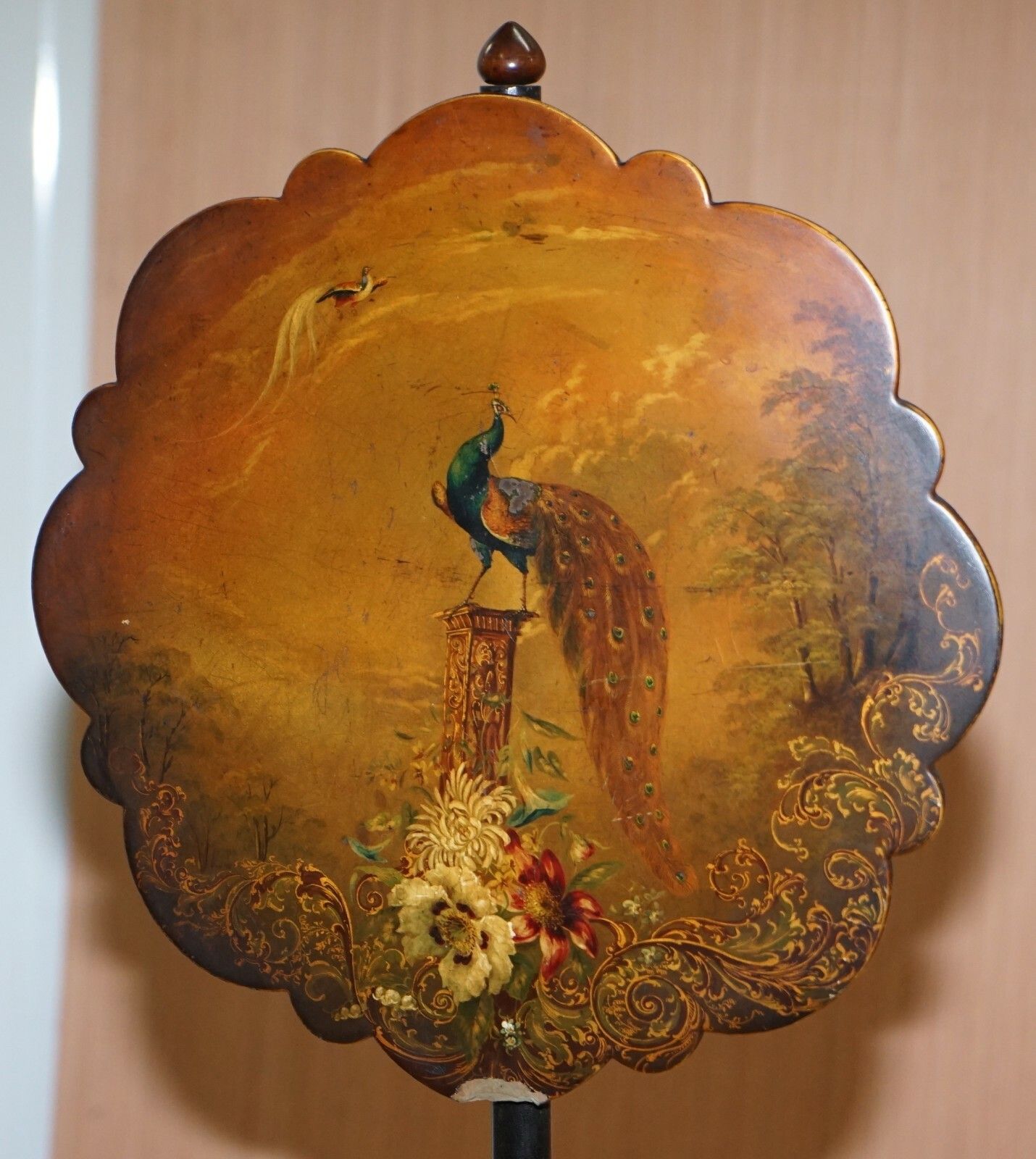 Rare Jennens & Bettridge Brimm Parcel Gilt Papier Mache Hand Paint Pole Screen photo 1350.0