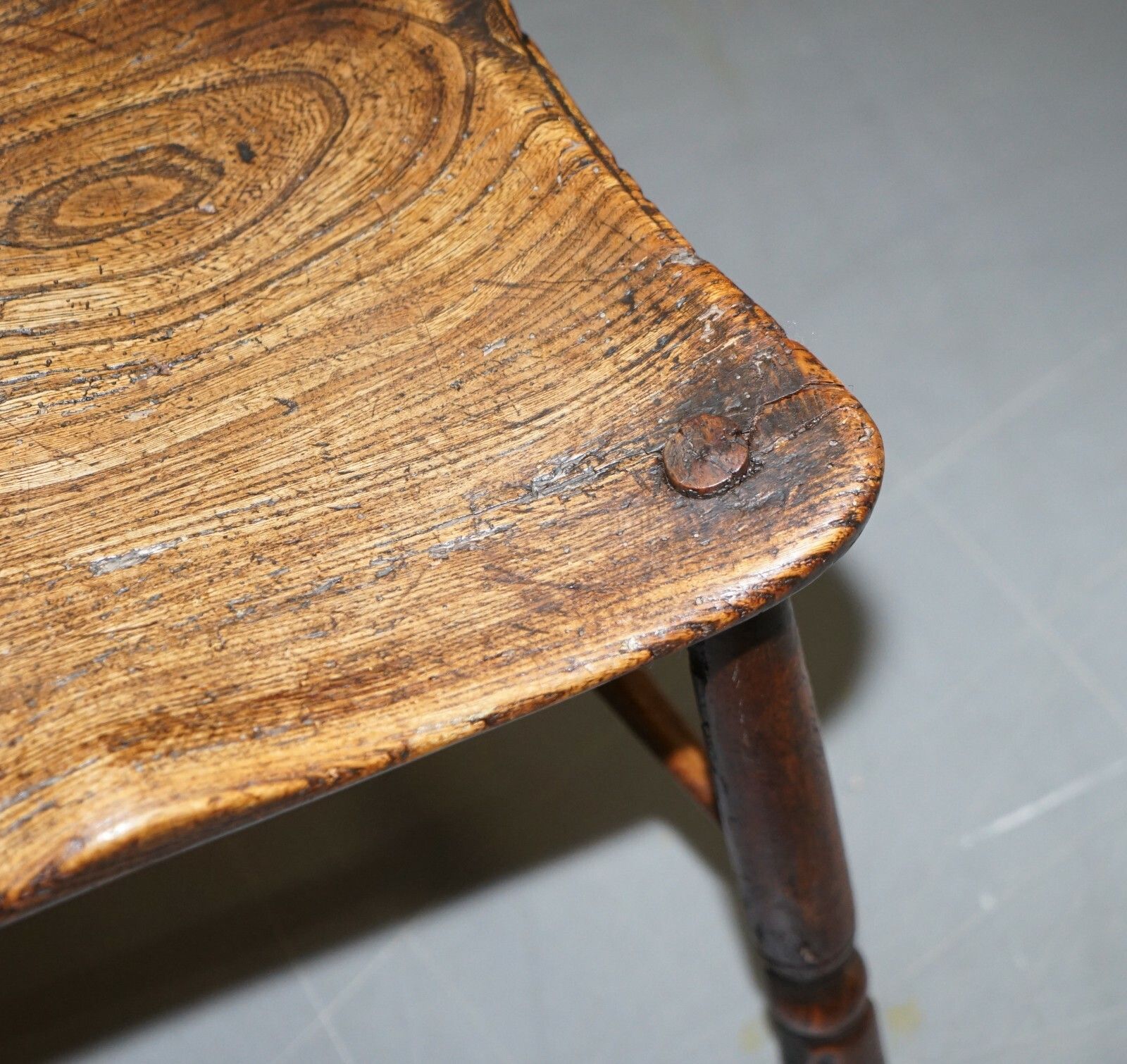 Primitive Circa 1800 Hoop Back Windsor Armchair In Elm Heavy Patina Decorative photo 1250.0