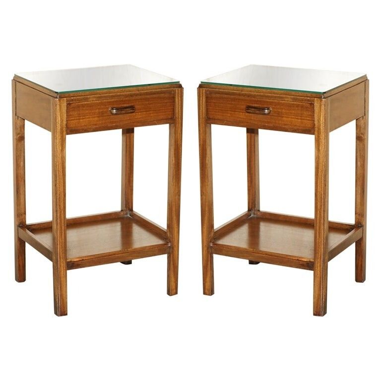 Pair Of Tall Moss Partners 1952 Mid Century Modern English Oak Side End Tables