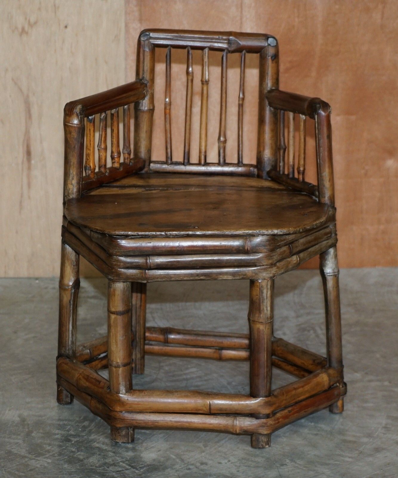 Pair Of Stunning Circa 1800 Chinese Bamboo Primitive Occasional Chairs His & Her photo for sale