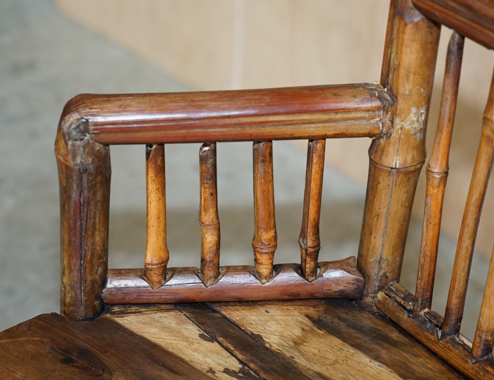 Pair Of Stunning Circa 1800 Chinese Bamboo Primitive Occasional Chairs His & Her photo 1250.0