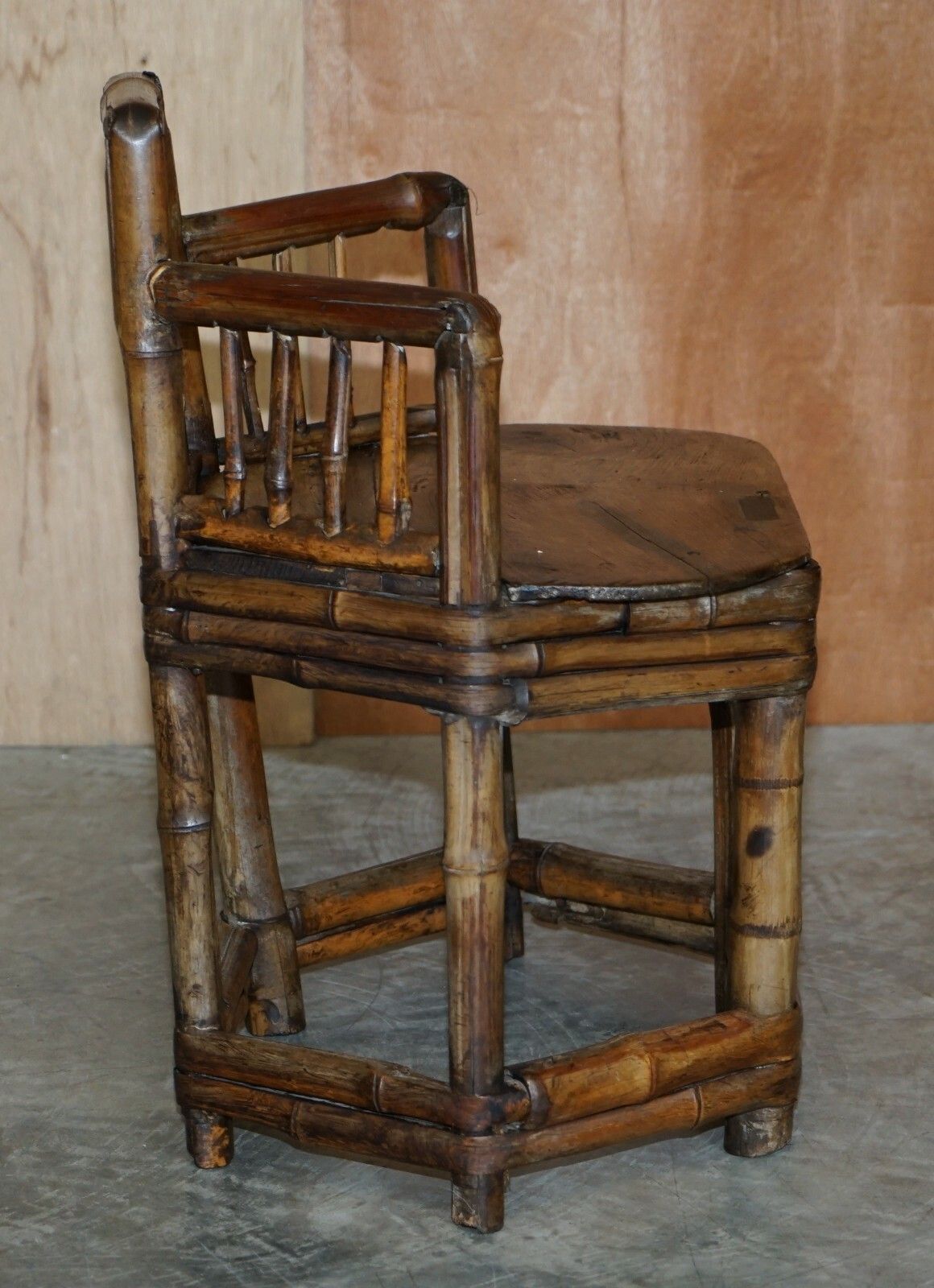 Pair Of Stunning Circa 1800 Chinese Bamboo Primitive Occasional Chairs His & Her photo buy