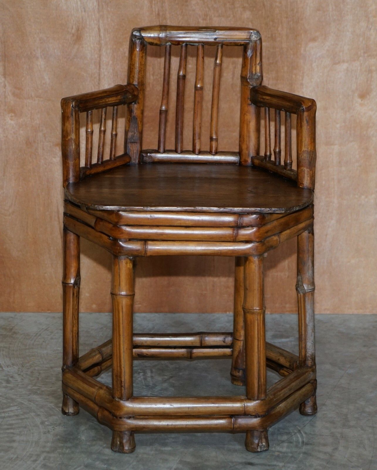 photo furniture Pair Of Stunning Circa 1800 Chinese Bamboo Primitive Occasional Chairs His & Her