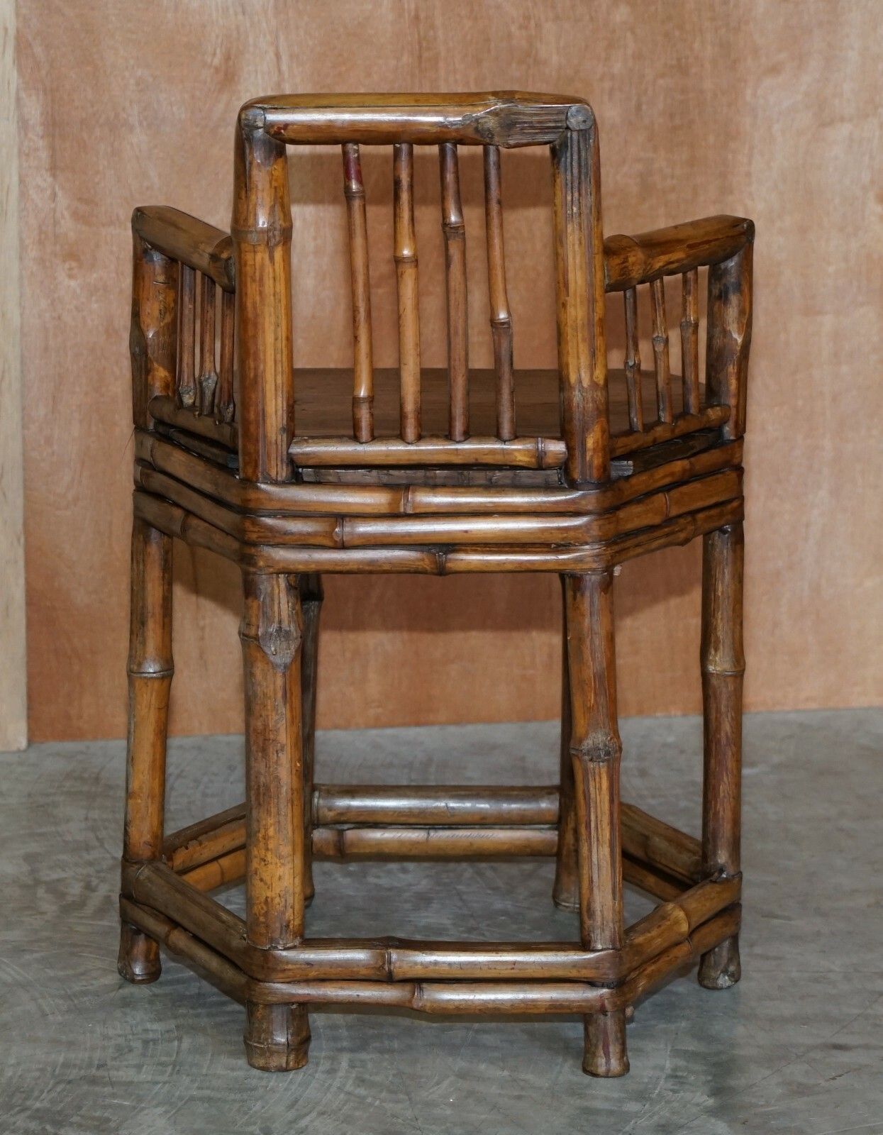 1250.0 Pair Of Stunning Circa 1800 Chinese Bamboo Primitive Occasional Chairs His & Her photo
