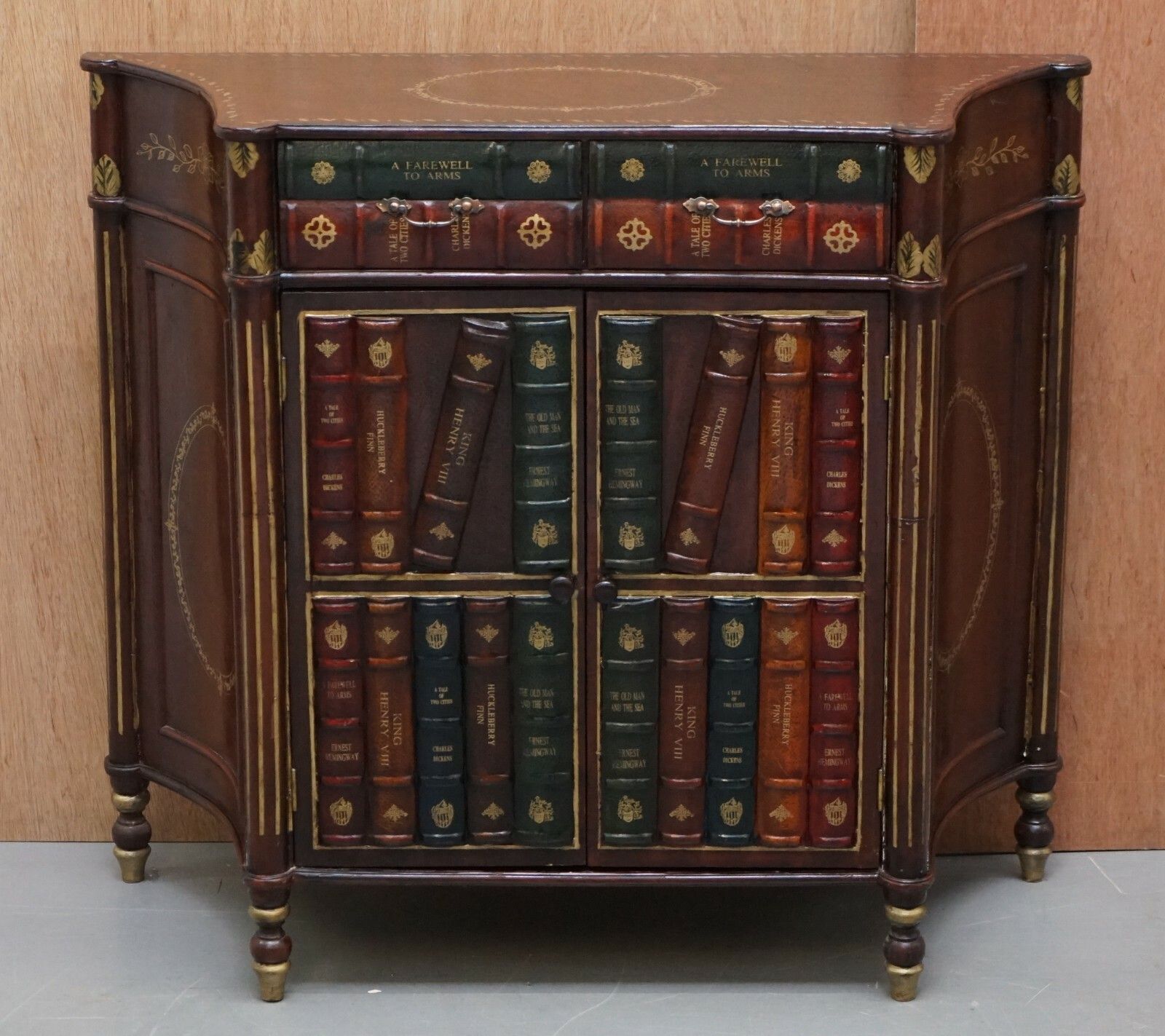 Vintage Faux Book Library Sideboard With Twin Drawers Lovely Decorative Piece photo furniture