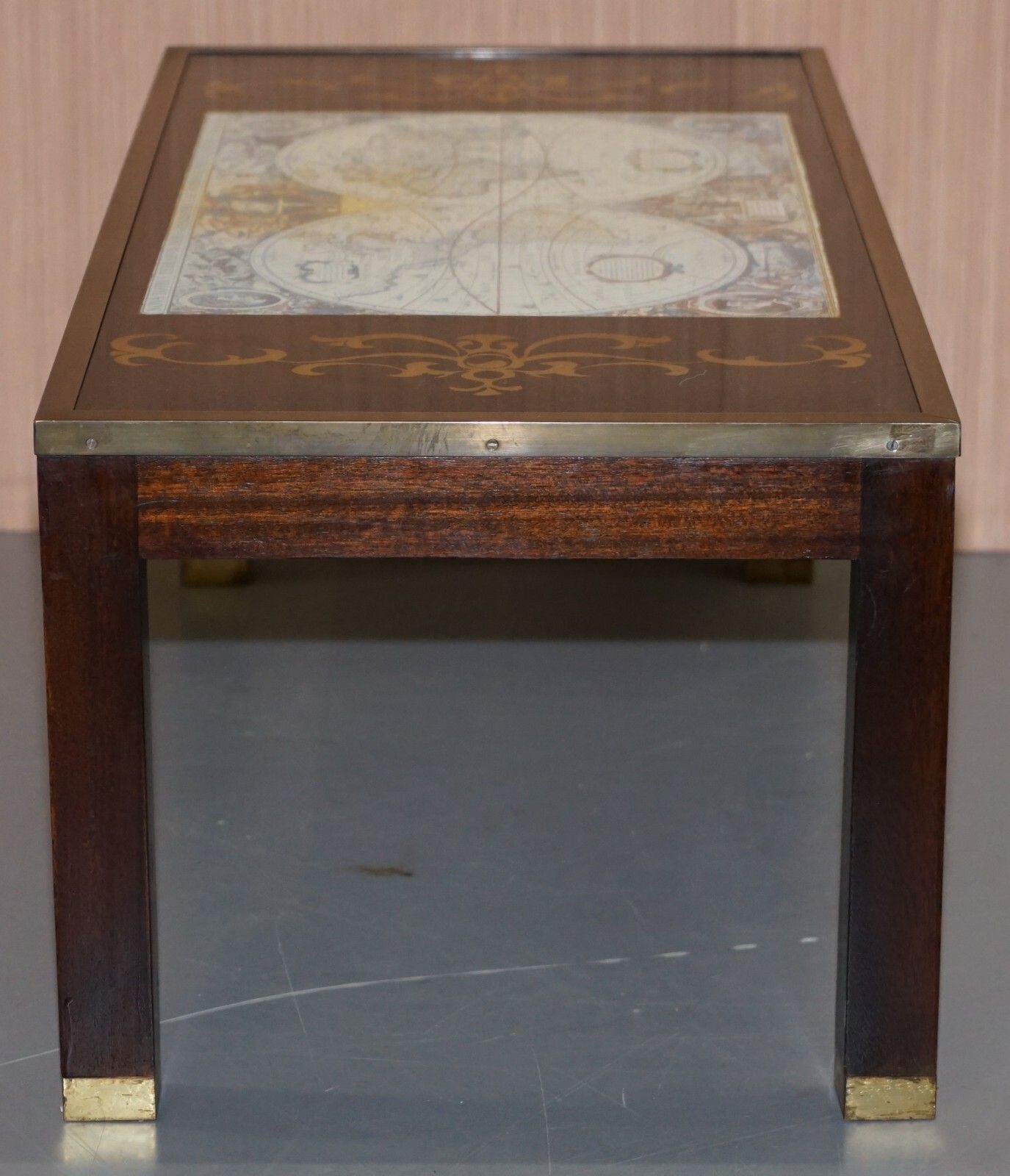 Stunning Coffee & Side Table Nest Of Tables Military Campaign With World Maps photo vinterior