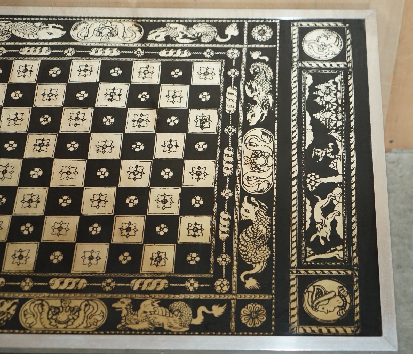 photo for sale Stunning Vintage Circa 1960's Chess Board Games Table Silvered Chrome Finish