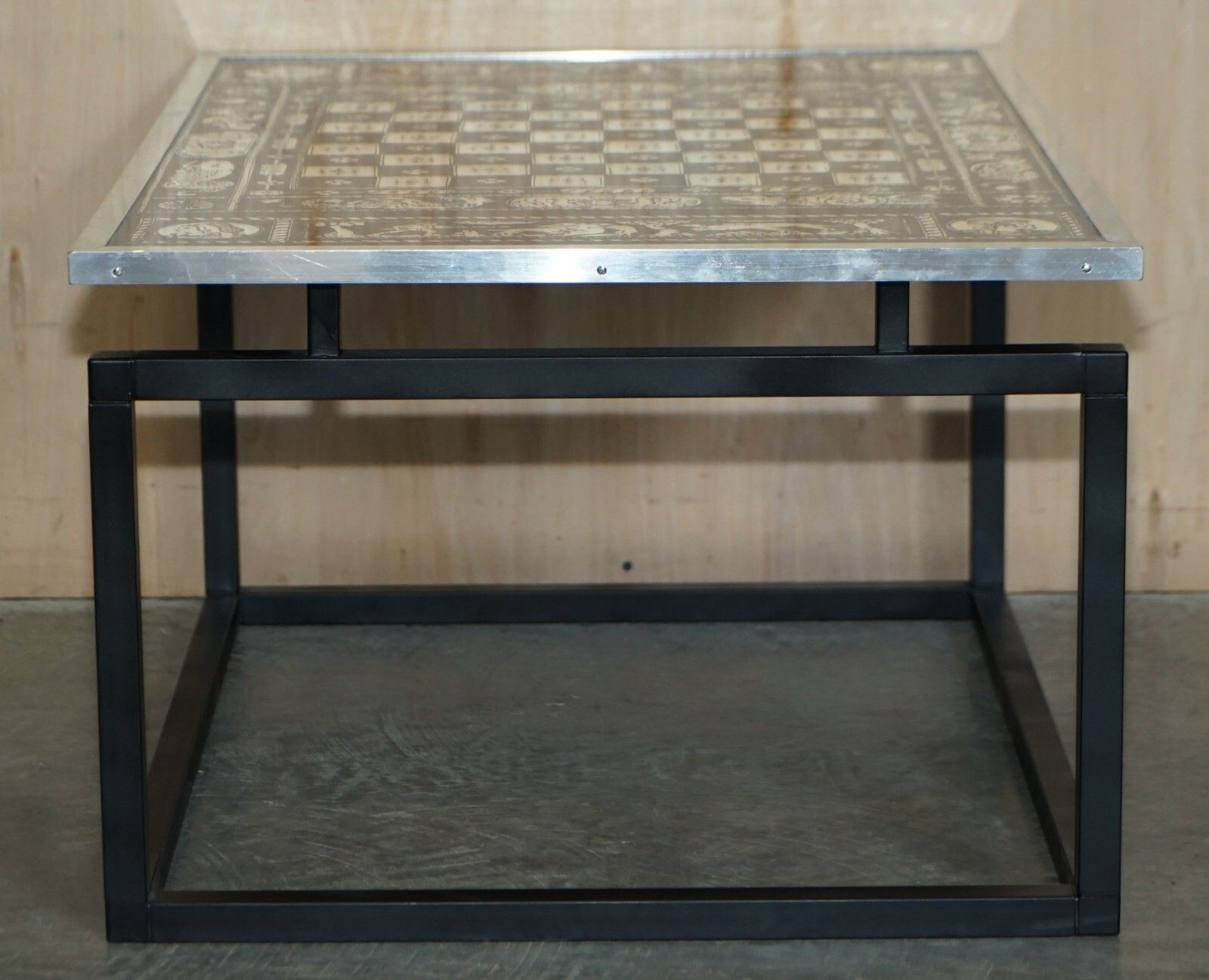 Furniture Stunning Vintage Circa 1960's Chess Board Games Table Silvered Chrome Finish photo