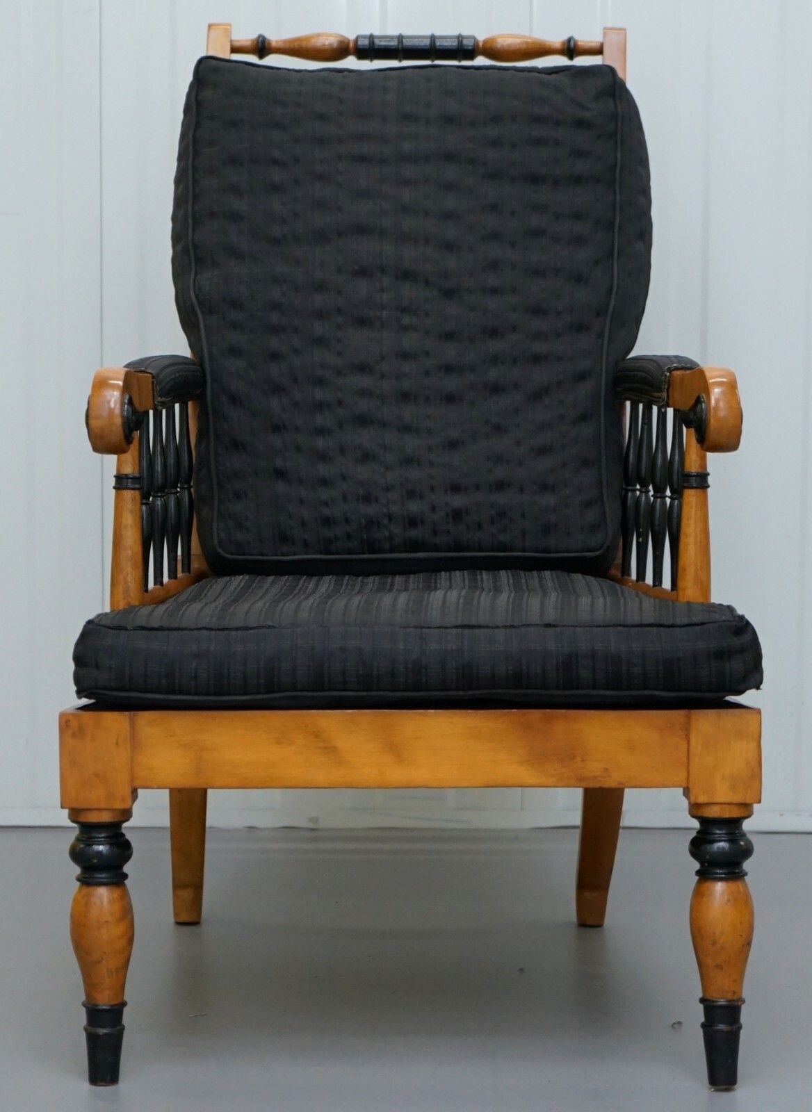 Antique Satin Birch Wood Swedish Biedermeier Library Reading Armchair Ebonished photo furniture