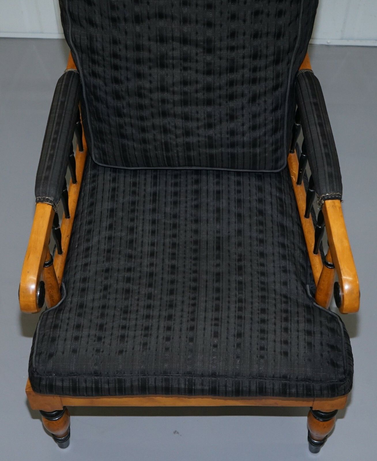 Antique Satin Birch Wood Swedish Biedermeier Library Reading Armchair Ebonished photo Furniture