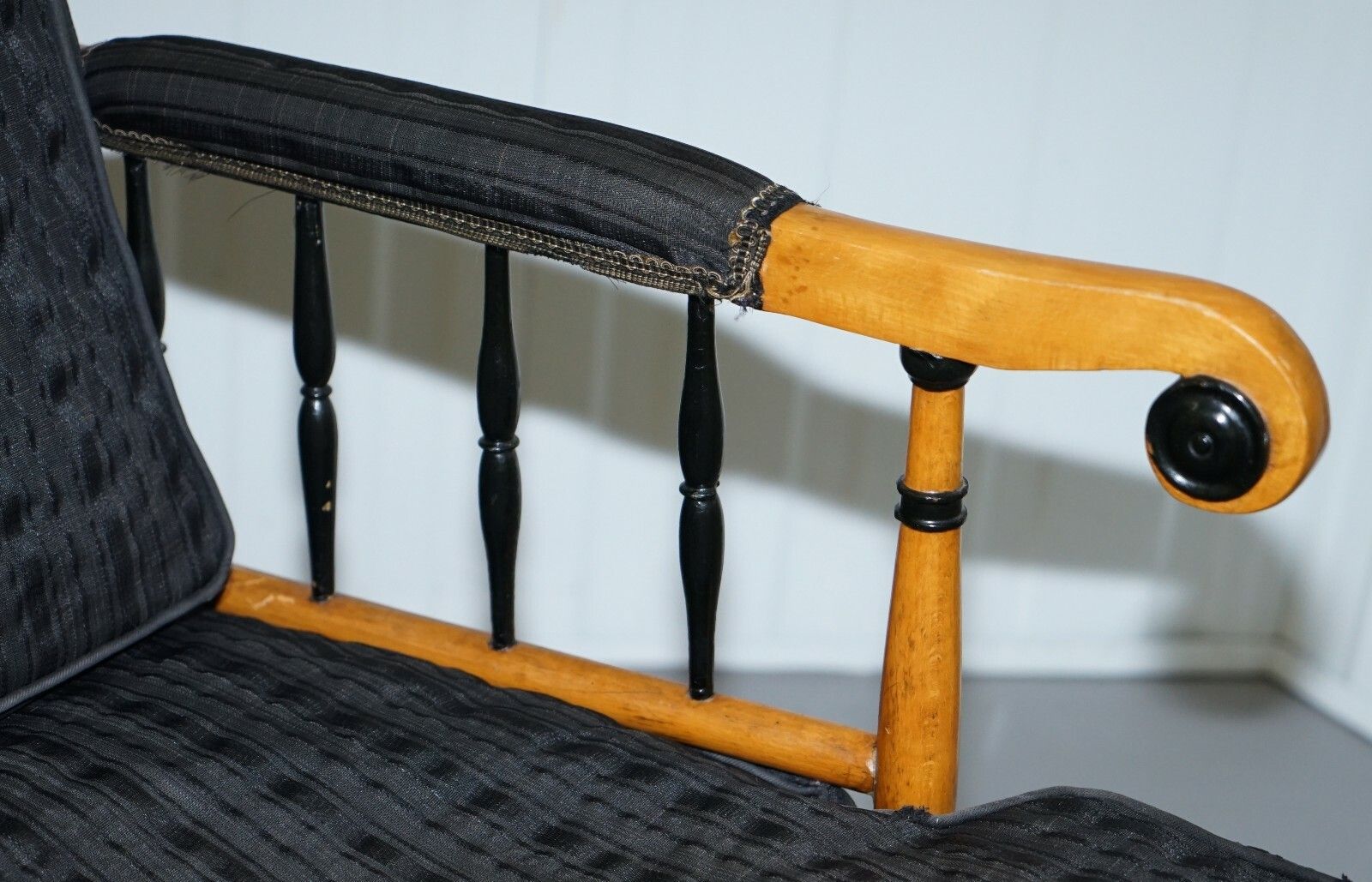 Antique Satin Birch Wood Swedish Biedermeier Library Reading Armchair Ebonished photo buy
