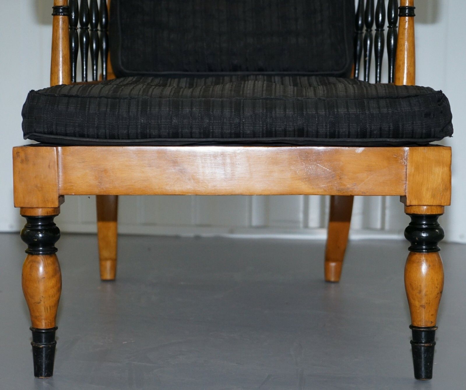 photo furniture Antique Satin Birch Wood Swedish Biedermeier Library Reading Armchair Ebonished
