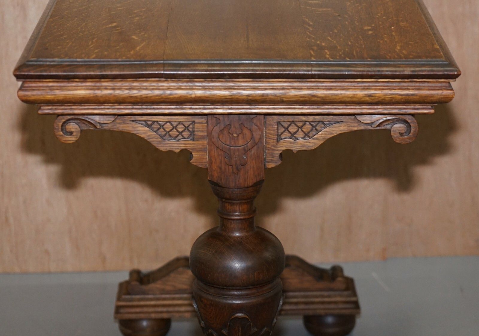 Dutch Hand Carved Solid Oak Side Table To Sit Next To A Desk Part Of Large Suite photo vintage