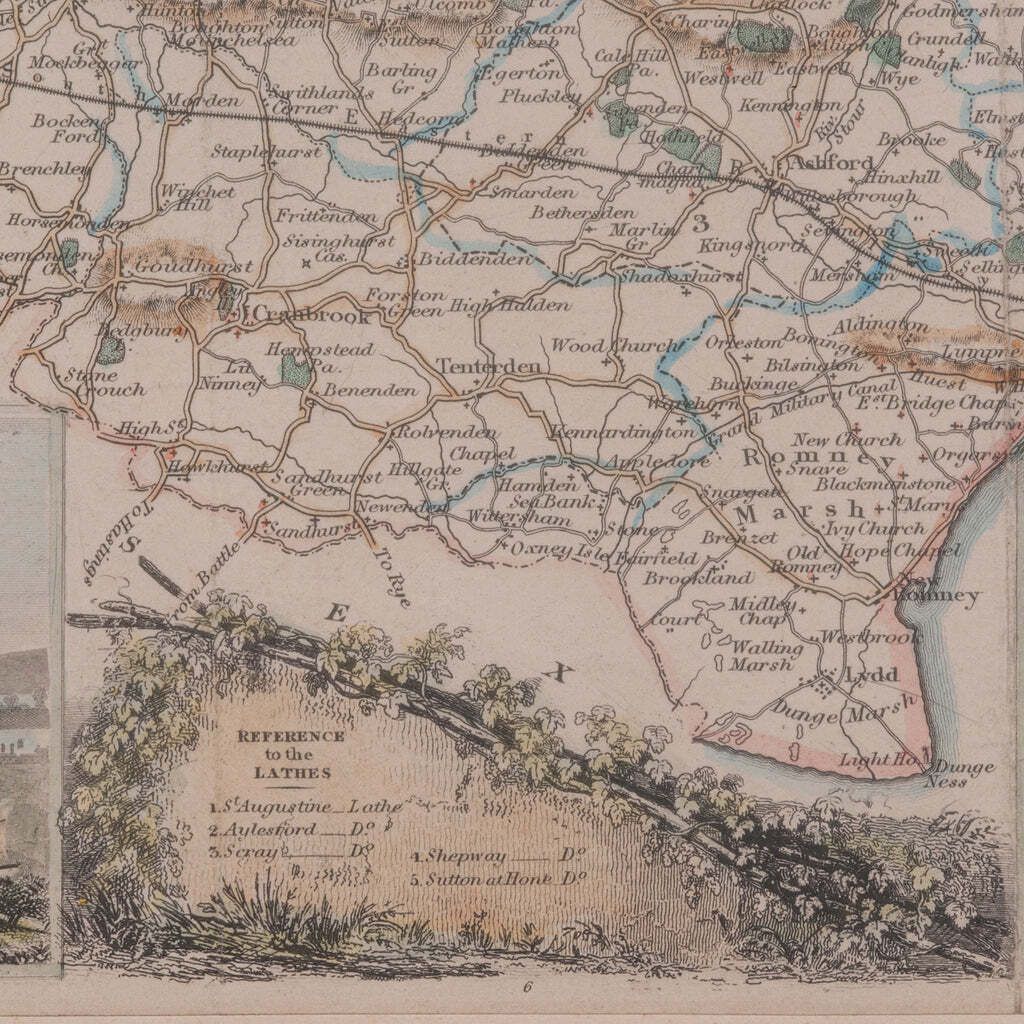 Vintage County Map, Kent, History 19th Century Cartography, After Thomas Moule photo vintage