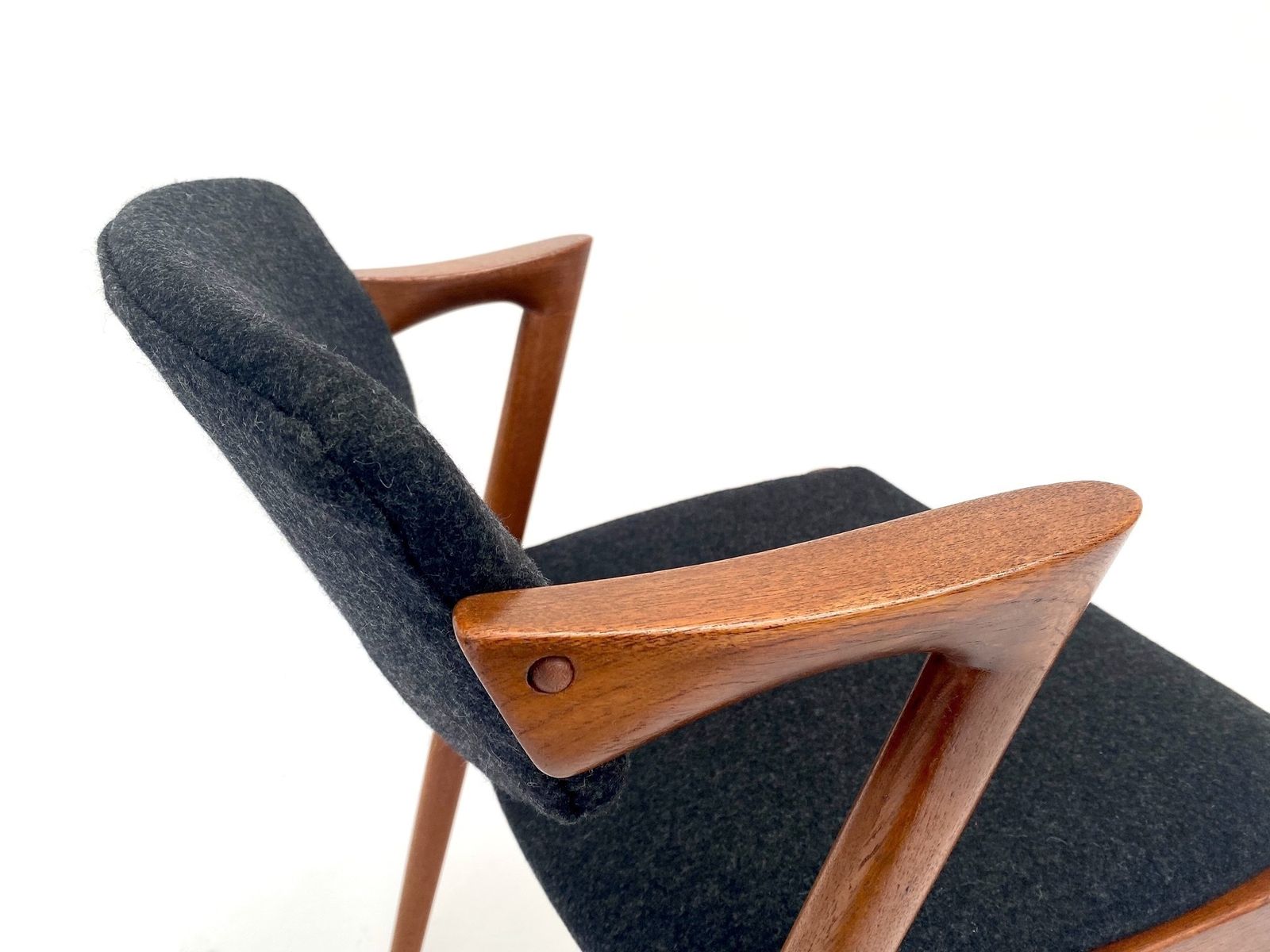 Danish Kai Kristiansen Model 42 Teak And Charcoal Black Wool Dining Chair Mid Century 1960s photo for sale
