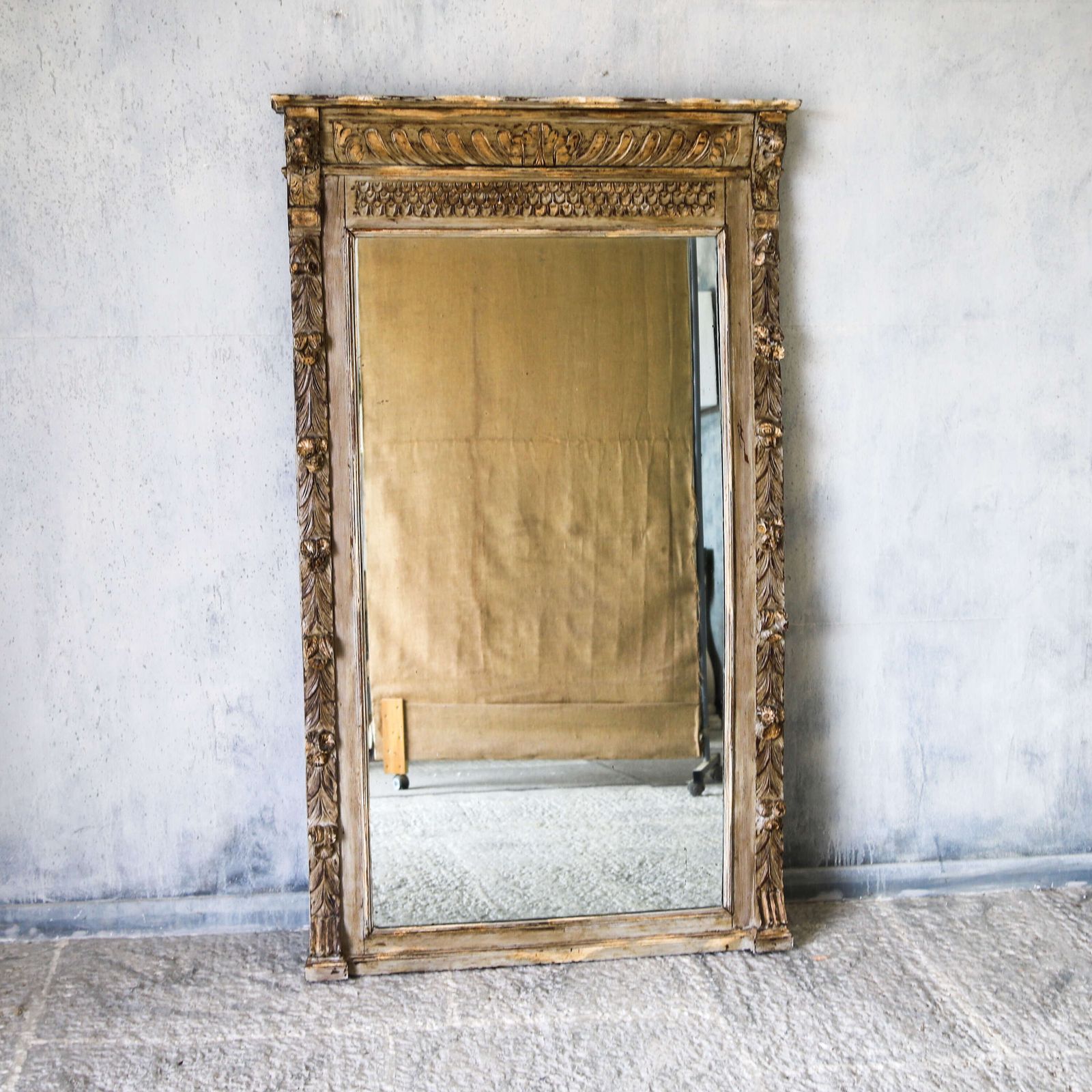 19th‑Century French Tall Pier Mirror With Carved Lion Masks & Floral Decoration photo furniture