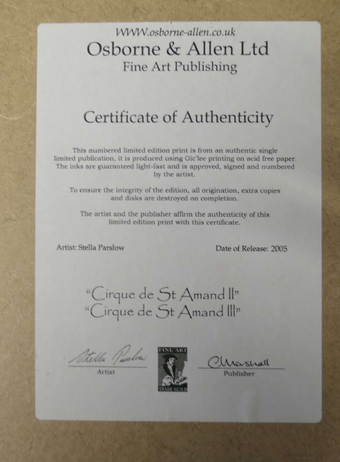 Cirque De St Amand II & III, Numbered Prints By Stella Parslow photo Art