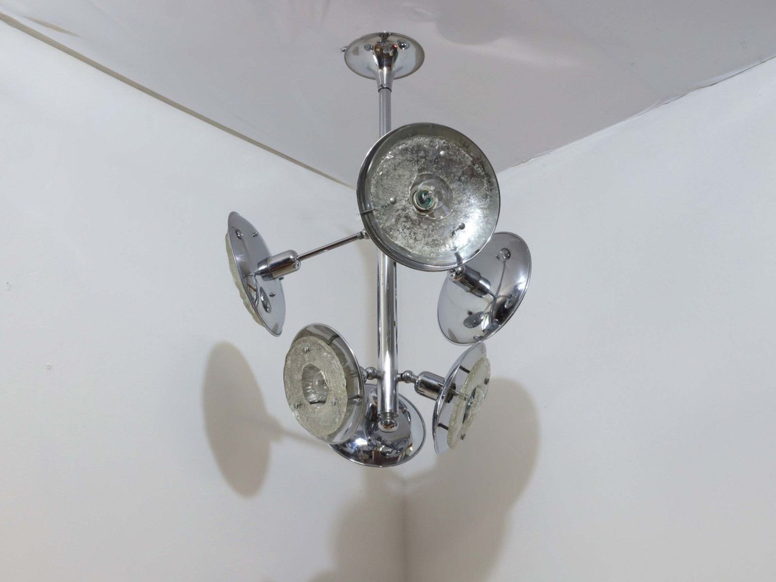 Esperia Chandelier 1970s, Chrome And Murano Glass, 6 Arms Adjustable photo Lighting