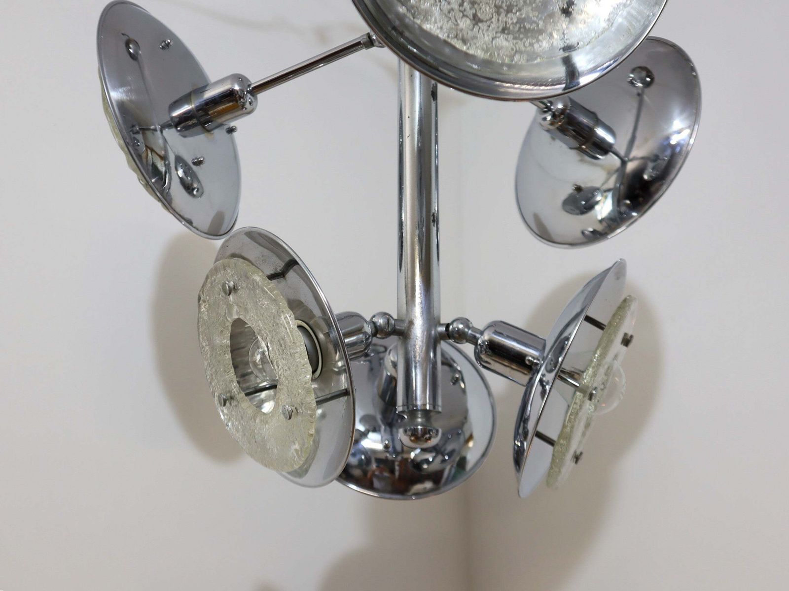 Esperia Chandelier 1970s, Chrome And Murano Glass, 6 Arms Adjustable photo vinterior