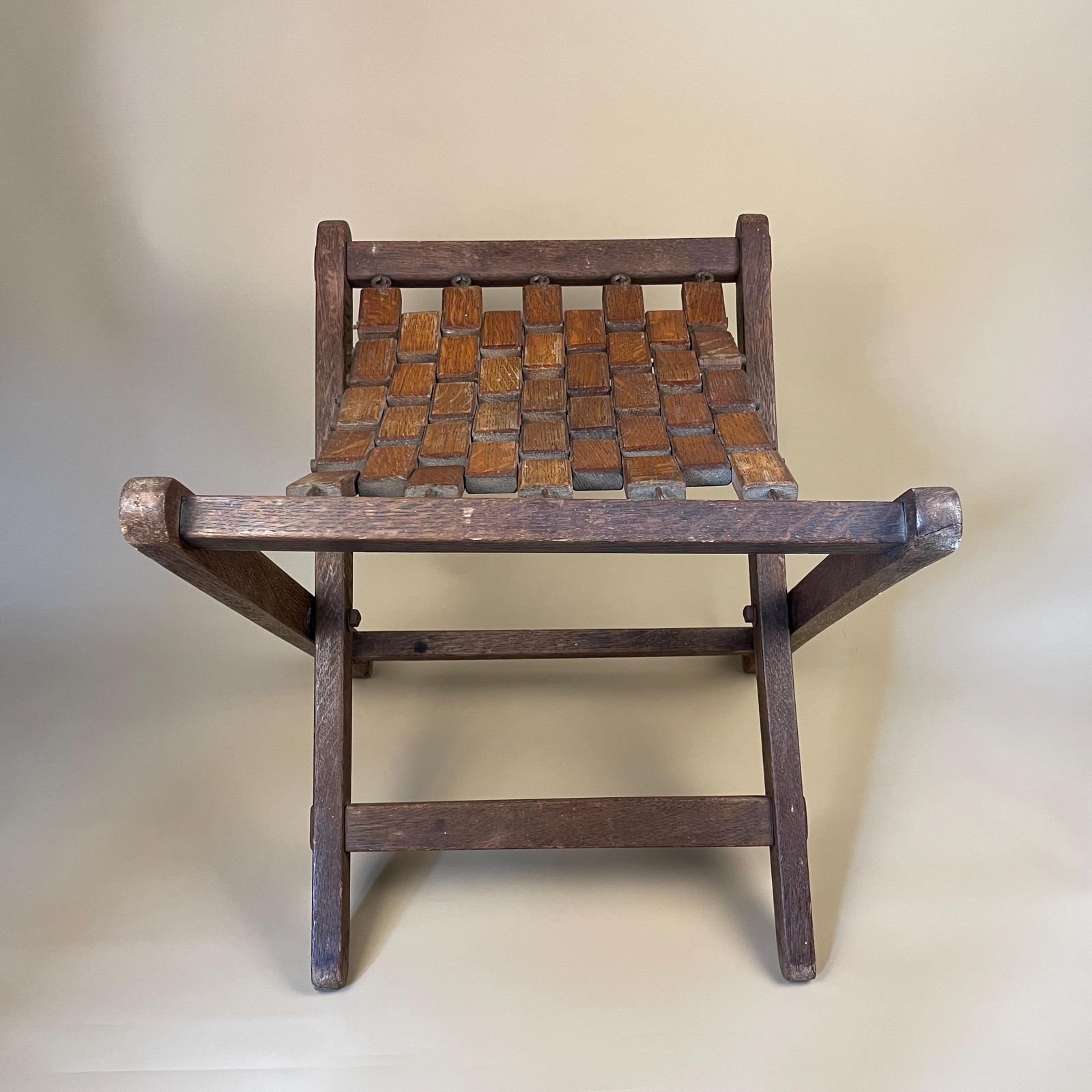 Vintage Fold Down Stool Seat Wood & Metal Portable Event Seat Brown Retro Camping Festival Garden Farmhouse Cottage photo buy