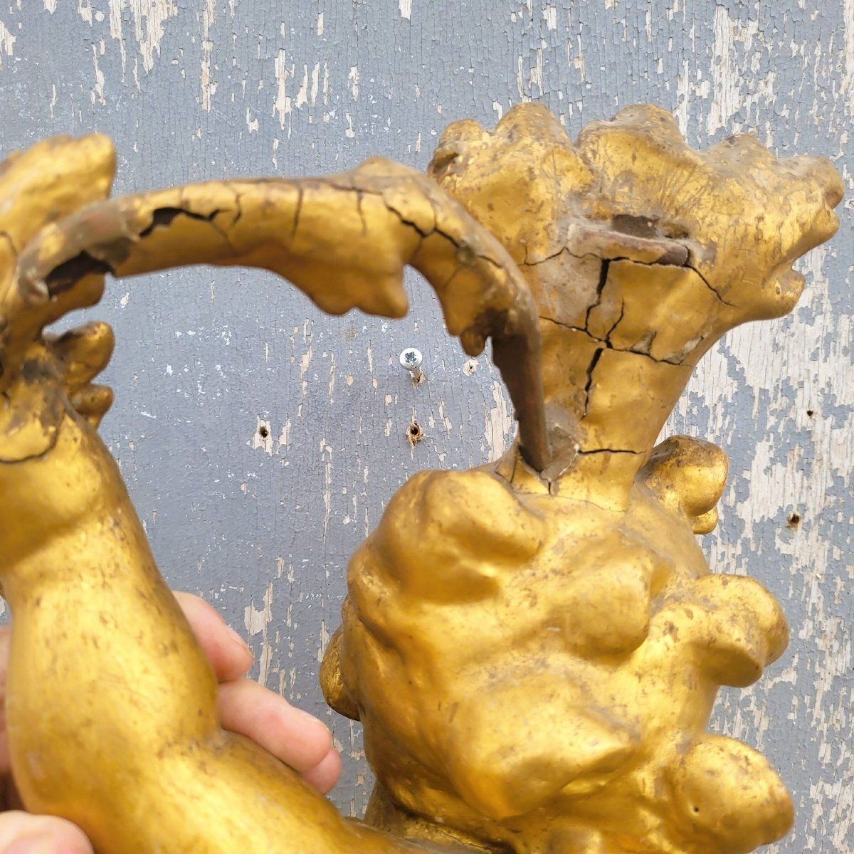 Art Putto Carved In Gilded Wood, Italy, 18th Century photo
