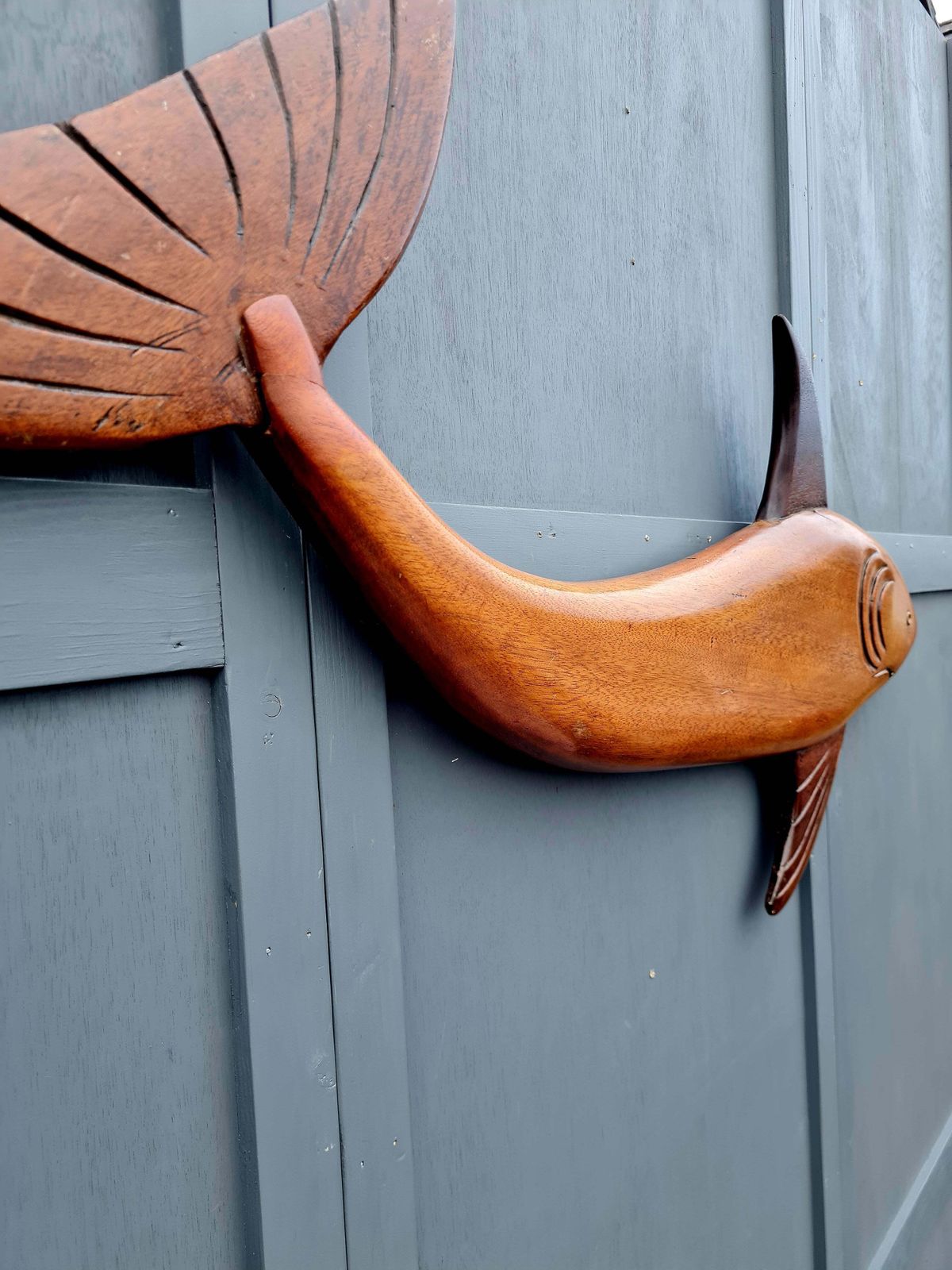 Early 20th Century Carved Mahogany Shark Wall Hanging photo vinterior