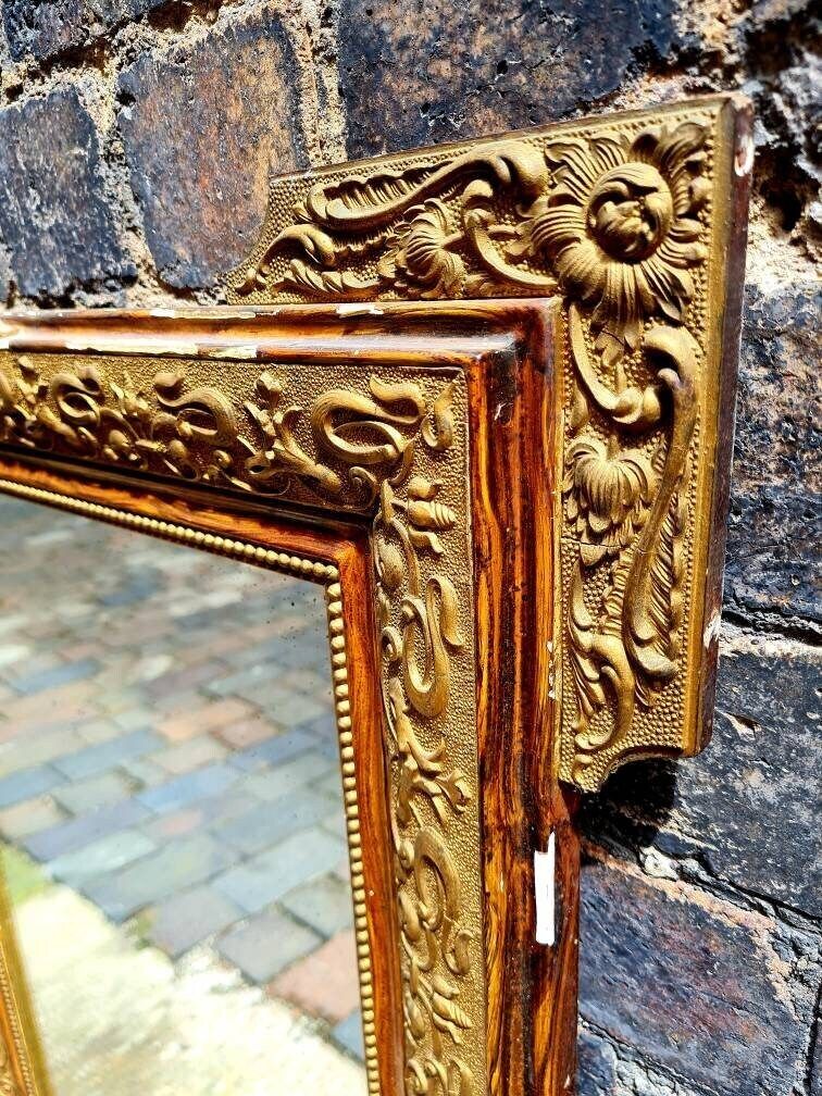 Antique French Baroque Style Heavily Distressed Wall Mirror photo vinterior