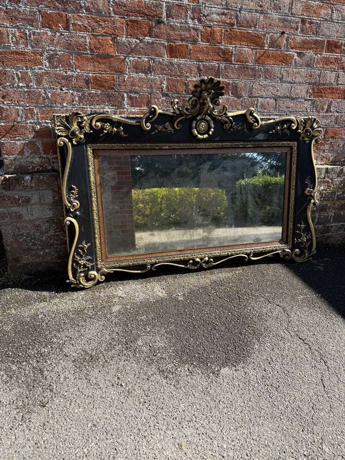 A Superb Large Highly Unusual Antique English Painted & Gilt Overmantle Mirror.Le Mirror