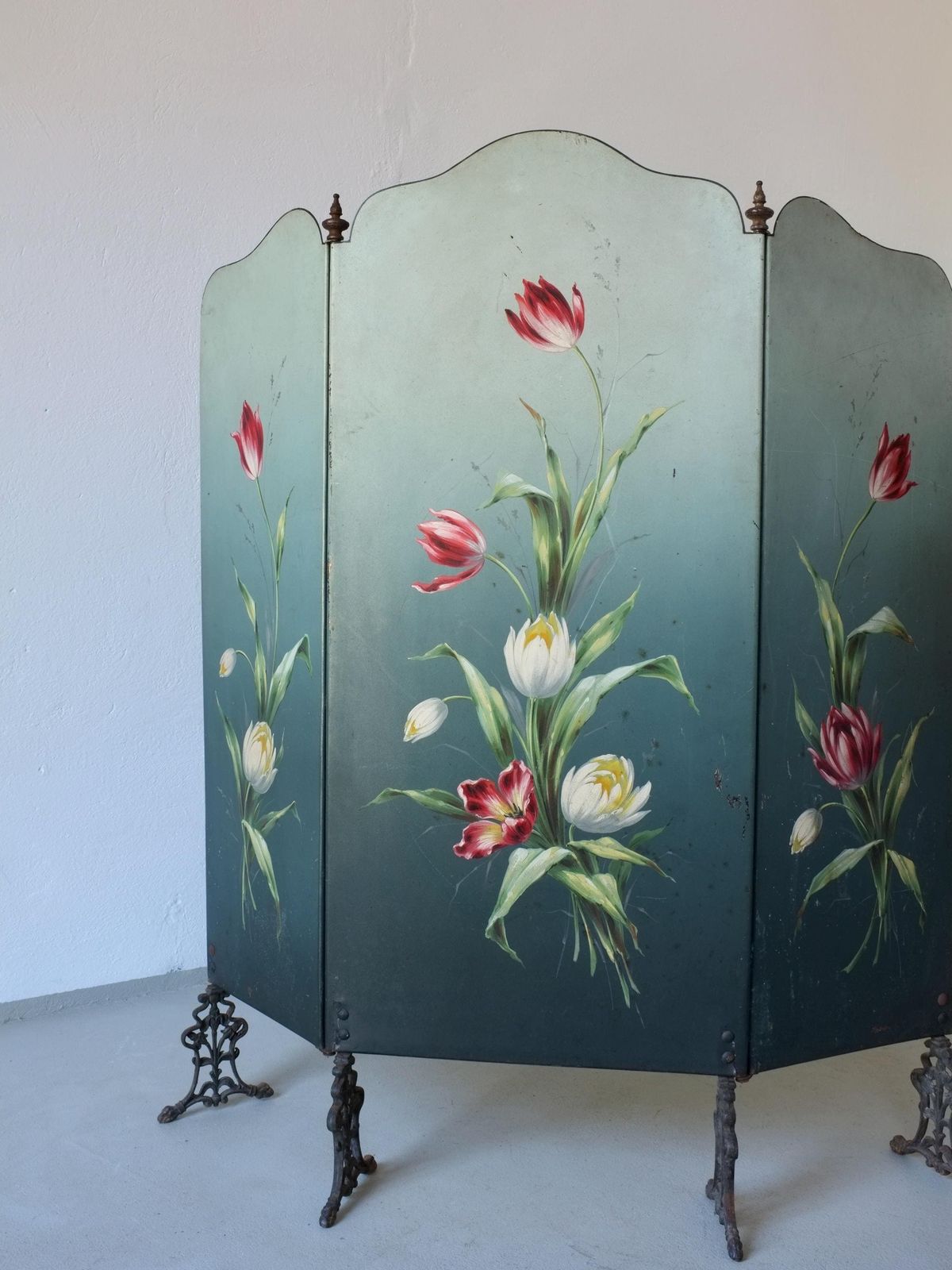 Art Nouveau Hand Painted Fireplace Screen | 1920s photo furniture