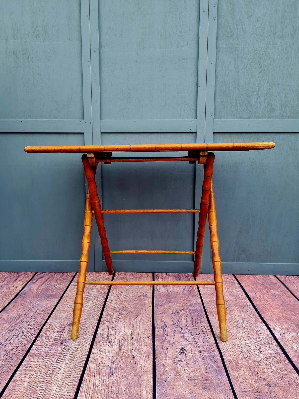 photo for sale Early 20th Century French Fruitwood Faux Bamboo Folding Table