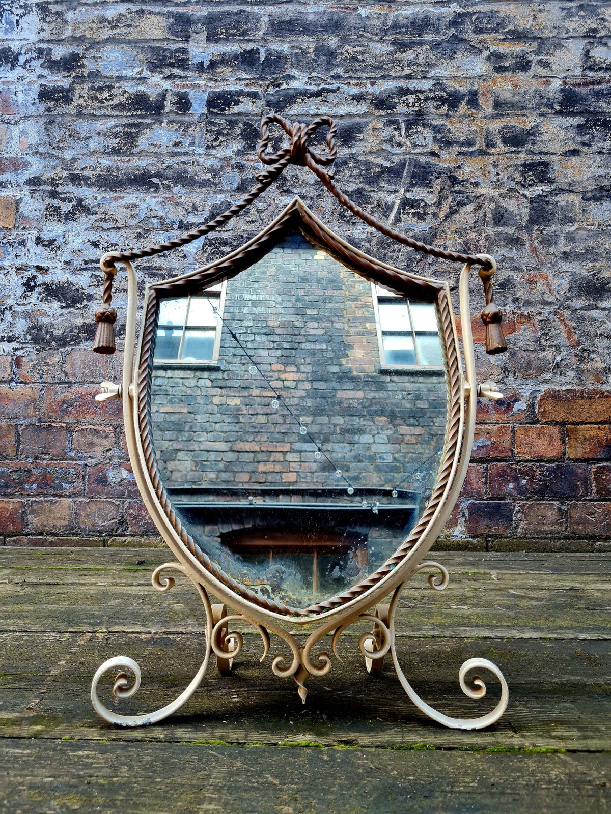 Antique Early 20th Century Wrought Iron Vanity Mirror   Table Top Mirror