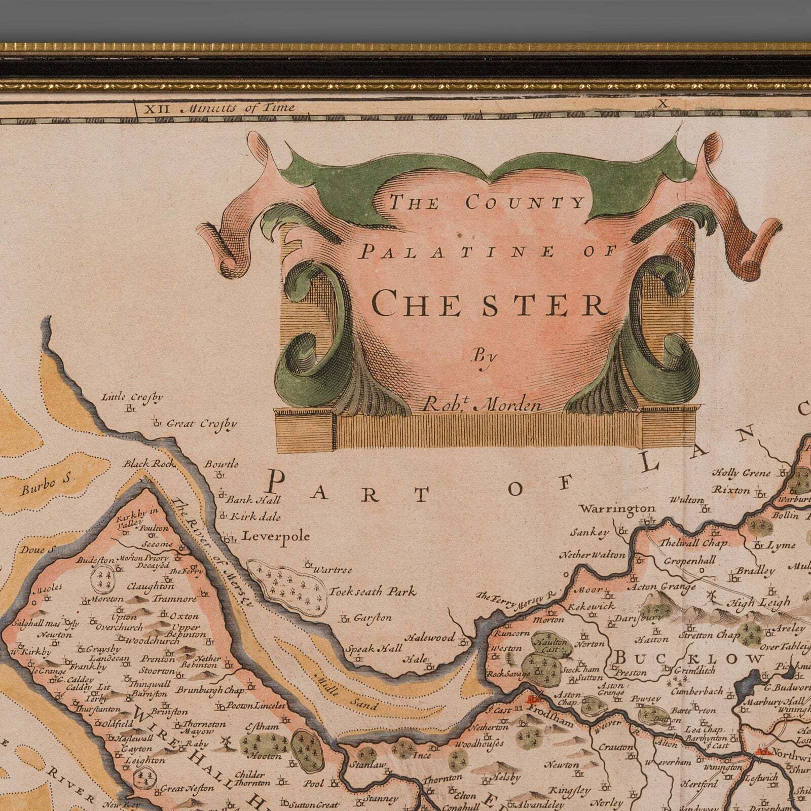 Antique County Map, Cheshire, English, Framed Cartography, Robert Morden, 18th.C photo 587.0
