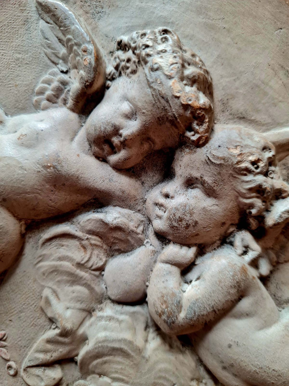 Antique Early 20th Century French Studio Art Ceramic Wall Plaque   Cherubs   Putti. Signed And Dated 1903 photo for sale