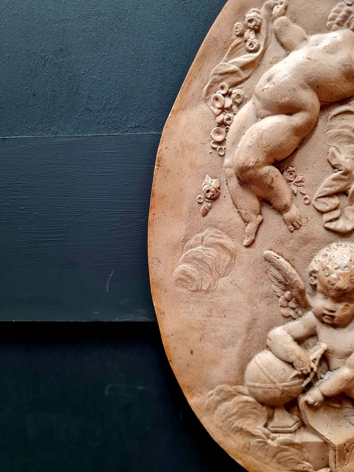 Antique Early 20th Century French Studio Art Ceramic Wall Plaque   Cherubs   Putti. Signed And Dated 1903 photo 130.0