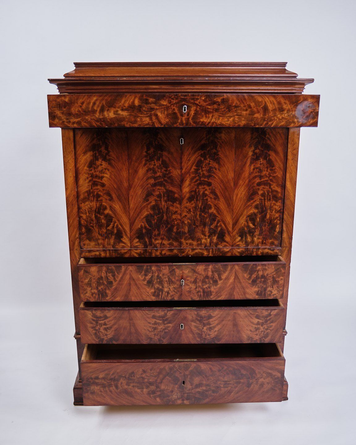 Secretary – Mahogany – Intarsia & Flame Structure – 4 Drawers – 1840s photo 1515.0