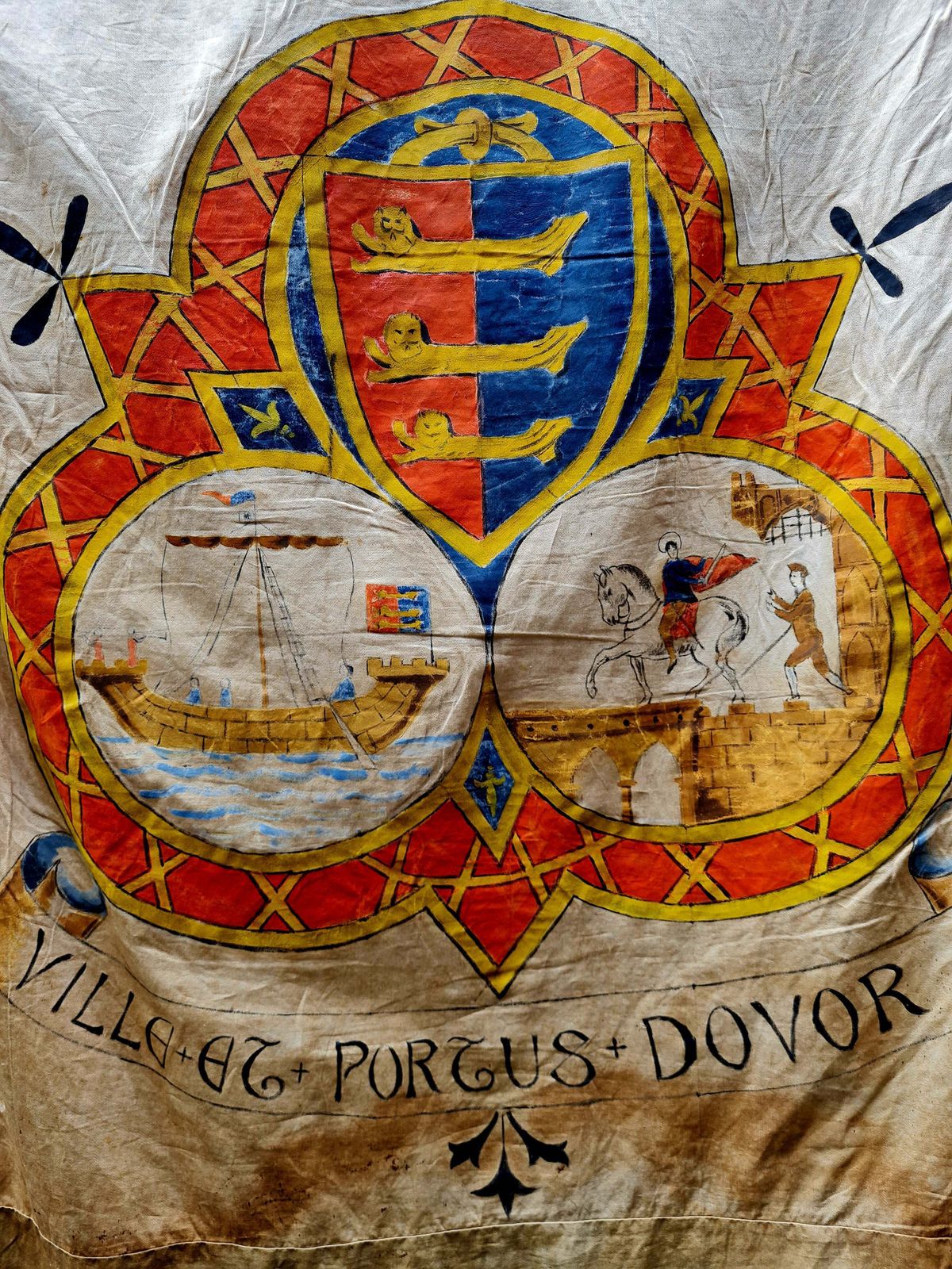 Antique 19th Century Large Silk Banner "Ville Et Portus Dovor." photo for sale