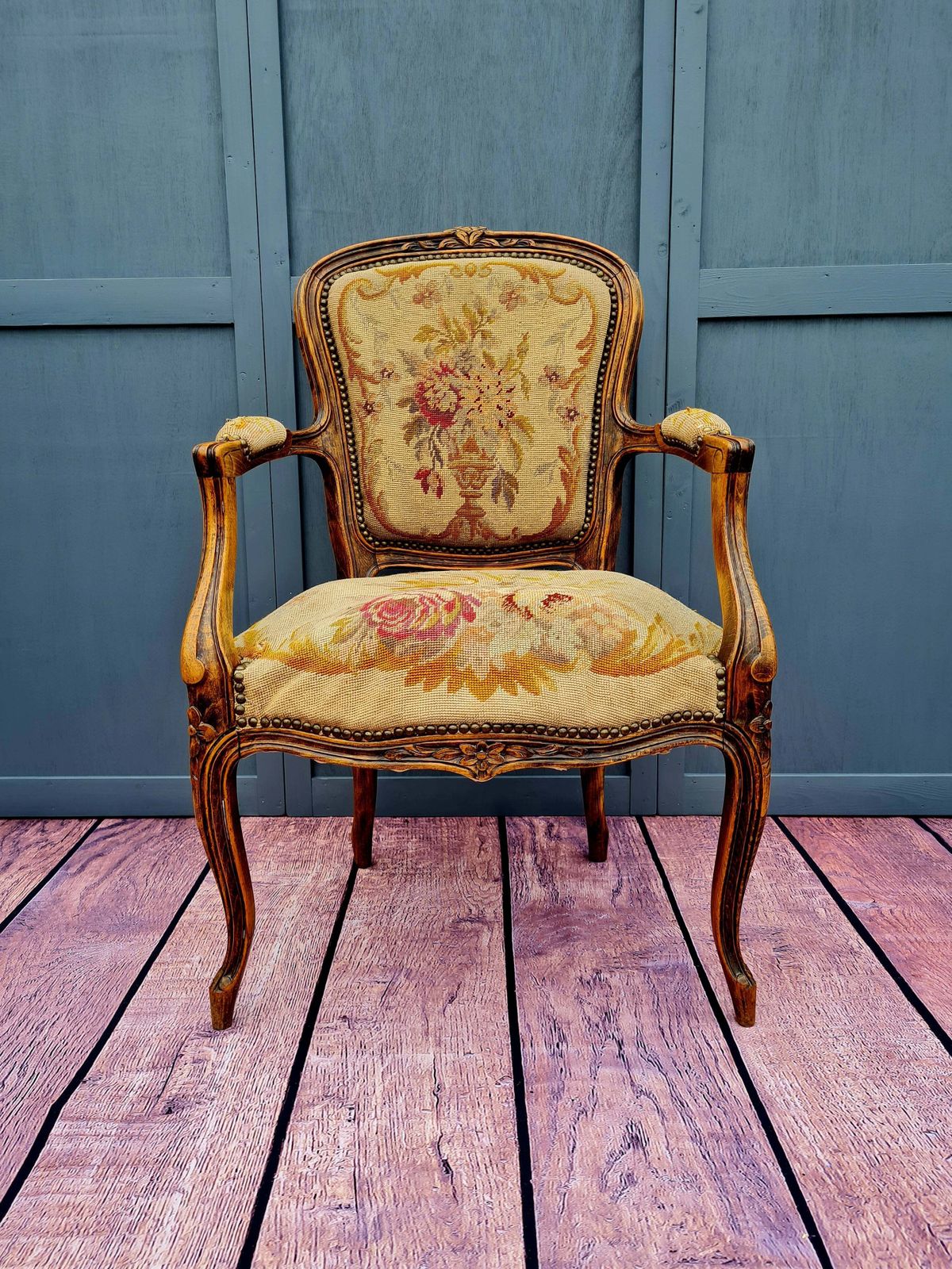 19th Century French Louis XV Style Tapestry Armchair