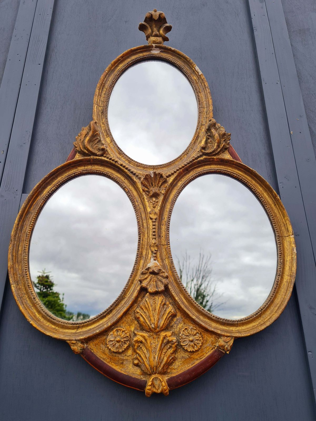 18th Century French Loui XVI Style Gilt Triple Plated Wall Mirror photo furniture