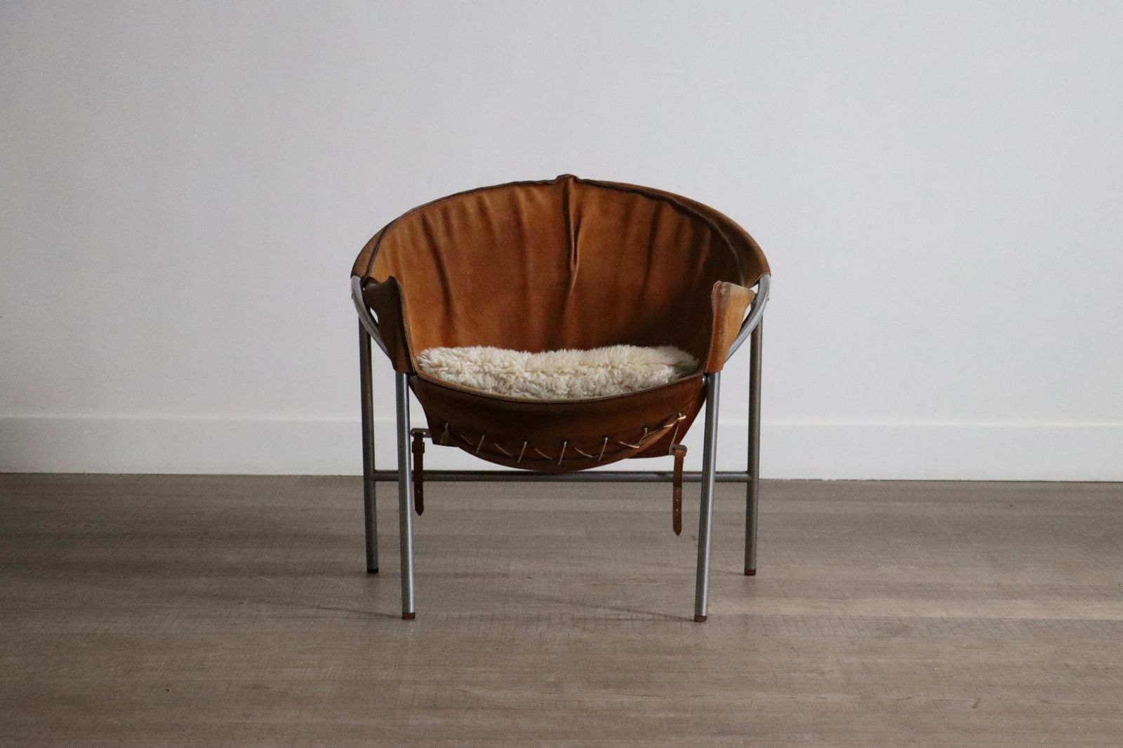 Erik Ole Jørgensen For Bovirke Easy Chair In Cognac Suede And Metal, Denmark, 1953 photo vinterior